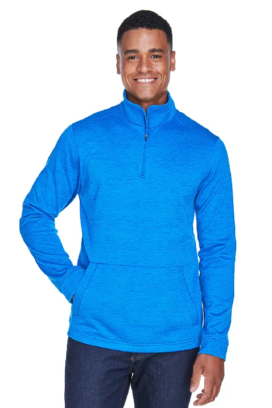 Devon & Jones Mens Newbury Fleece 1/4 Zip Sweatshirt w/ Pouch Pocket - Heather French Blue