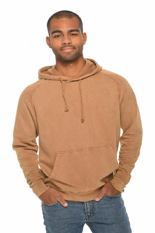 Lane Seven Mens Vintage Raglan Hooded Sweatshirt Hoodie w/ Pouch Pocket - Vintage Camel