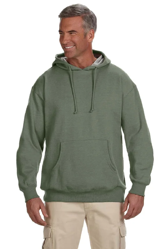 Econscious Mens Heathered Fleece Hooded Sweatshirt Hoodie w/ Pouch Pocket - Military Green