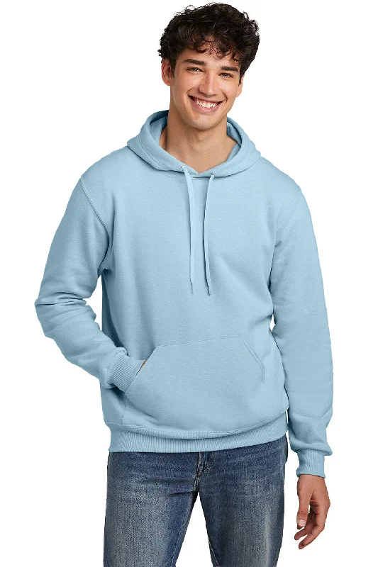 Jerzees Mens Eco Premium Moisture Wicking Hooded Sweatshirt Hoodie w/ Pouch Pocket - Heather Cloud Blue