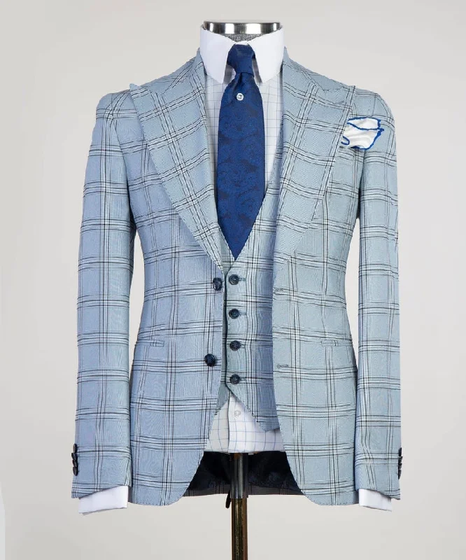 3 pieces business Sky Blue Suit