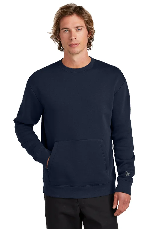 New Era Mens Heritage Fleece Crewneck Sweatshirt w/ Pocket - True Navy Blue