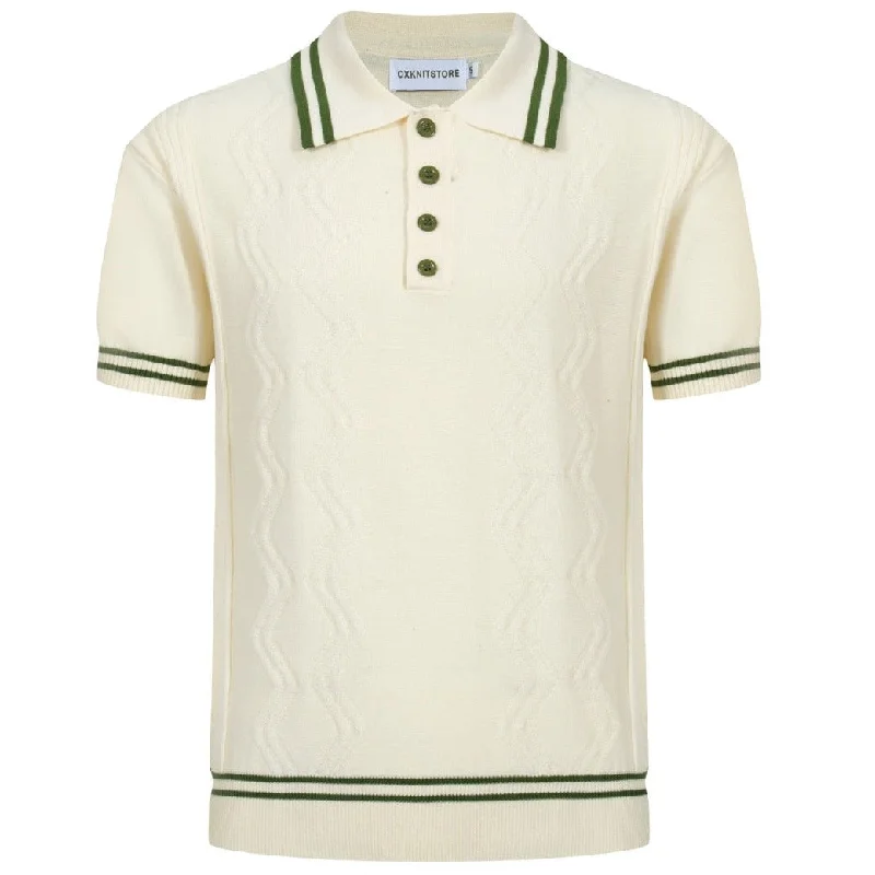 Men's White Polo With Double Green Stripe Neck