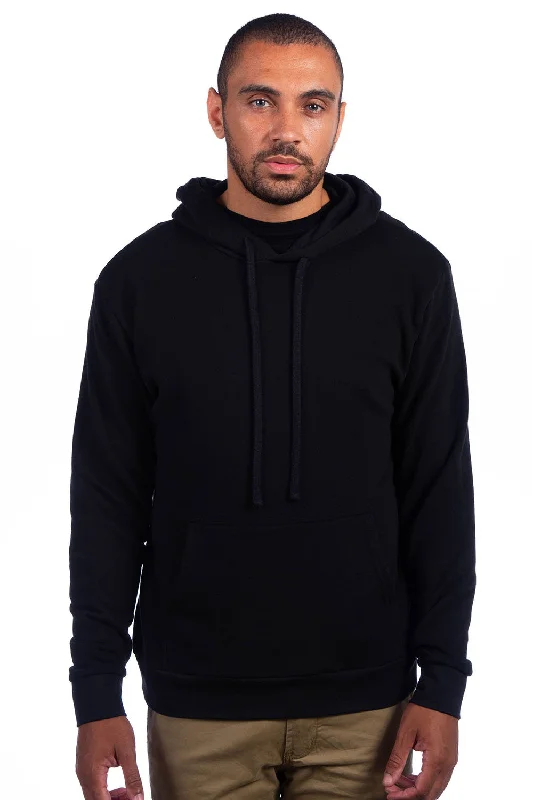 Next Level Mens Sueded French Terry Hooded Sweatshirt Hoodie w/ Pouch Pocket - Black