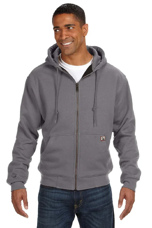 Dri Duck Mens Crossfire PowerFleece Full Zip Hooded Sweatshirt Hoodie w/ Pockets - Dark Oxford Grey