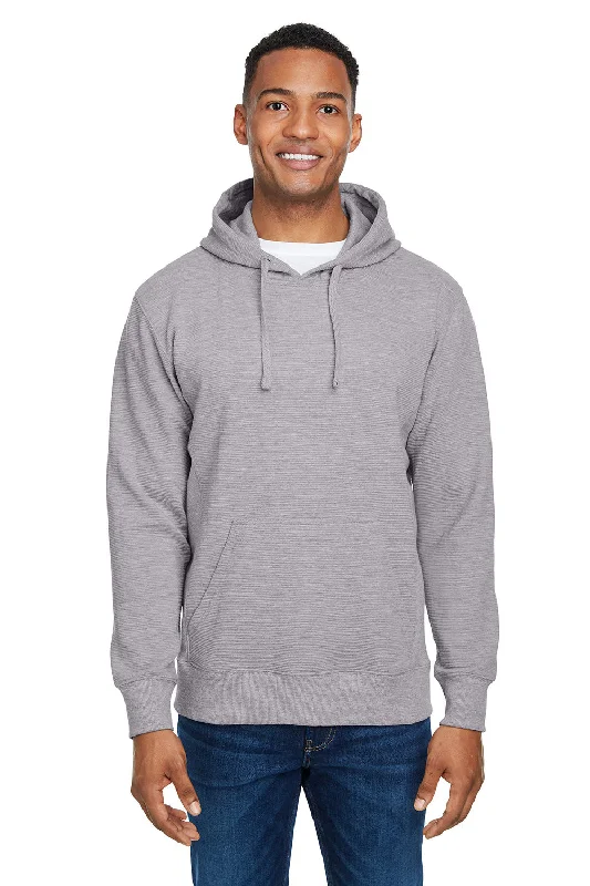 J America Mens Ripple Fleece Hooded Sweatshirt Hoodie w/ Pouch Pocket - Oxford Grey