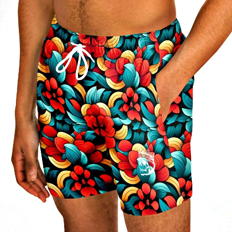 Oriental Flower Short Swim Trunks Men