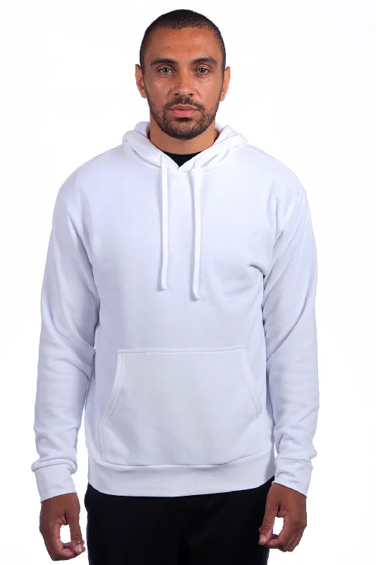 Next Level Mens Sueded French Terry Hooded Sweatshirt Hoodie w/ Pouch Pocket - White