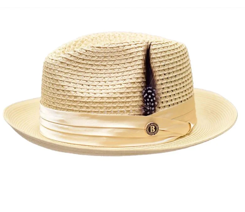 Bruno Capello Straw Braided Fedora Hat-Beige