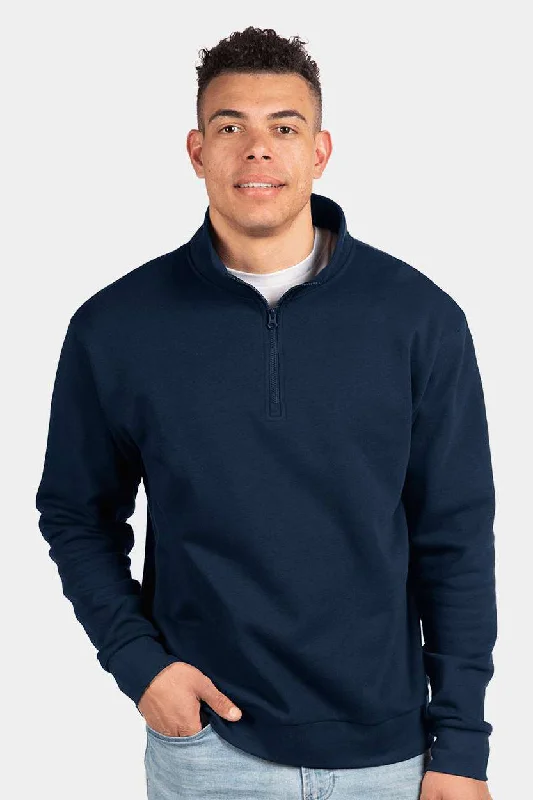 Next Level Mens Fleece 1/4 Zip Sweatshirt - Midnight Navy Blue