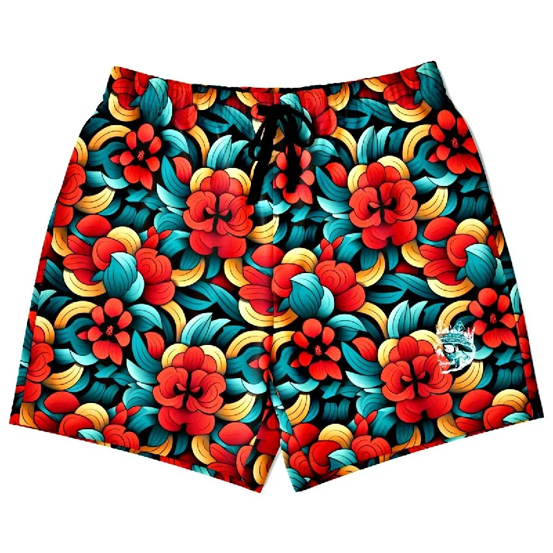 Oriental Flowers Mid-thigh Athletic Shorts