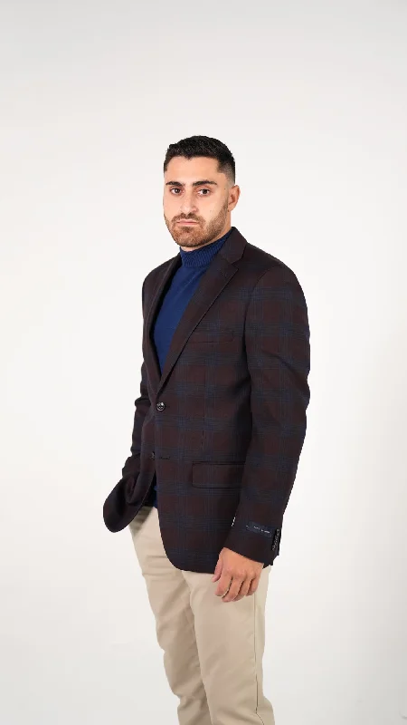 Tommy Hilfiger 2 Button Windowpane Burgundy/Black Sport Jacket