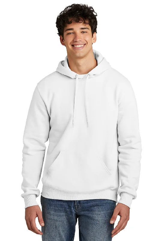 Jerzees Mens Eco Premium Moisture Wicking Hooded Sweatshirt Hoodie w/ Pouch Pocket - White