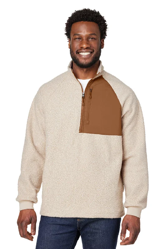 North End Mens Aura Sweater Fleece 1/4 Zip Sweatshirt w/ Pockets - Heather Oatmeal/Teak