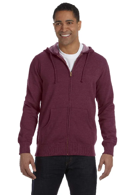 Econscious Mens Heathered Fleece Full Zip Hooded Sweatshirt Hoodie w/ Pockets - Berry