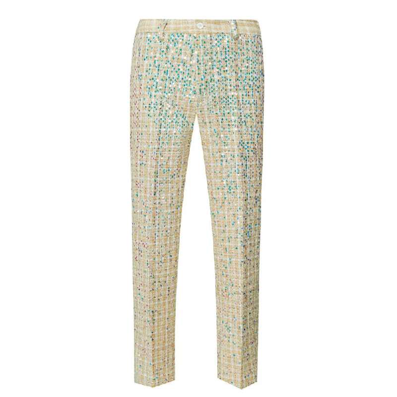 Fashion Layers 【Combination Special】Men’s Linen Sparkle Gridline Champagne Pants