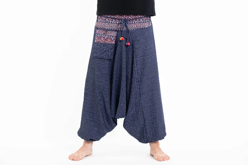 Warm Casuals Unisex Pinstripe Harem Pants With Hill Tribe Trim in Navy