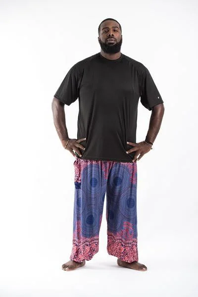 Modern Clothing Plus Size Unisex Geometric Mandalas Harem Pants in Blue