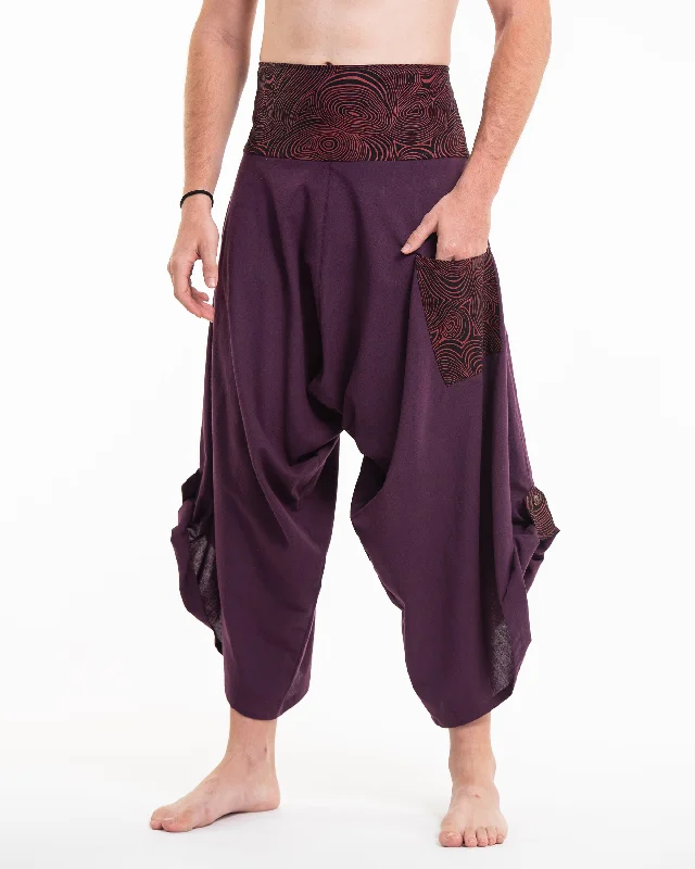 Fashion Accessories Unisex Button Up Cotton Pants with Hill Tribe Trim in Purple