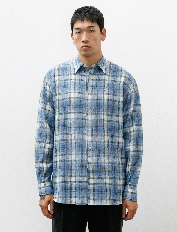 Super Light Wool Check Shirt Blue Beige