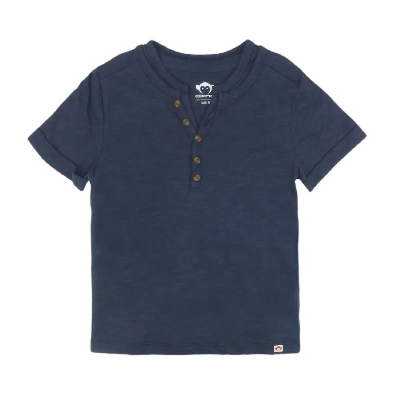 Boy's Hilltop Henley Shirt In Navy Blue