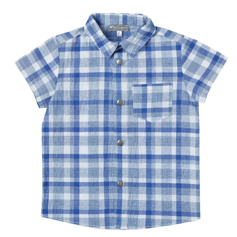 Boys' Plaid Short-Sleeve Shirt In Blue