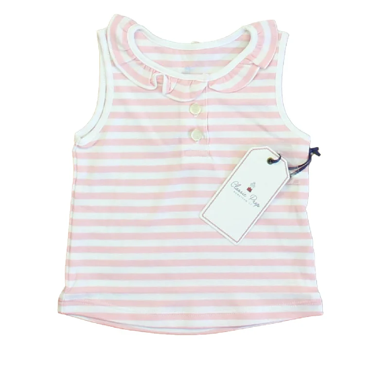 Classic Prep Girls Lilly's Pink | Bright White Polo Shirt Size: 12-24 Months