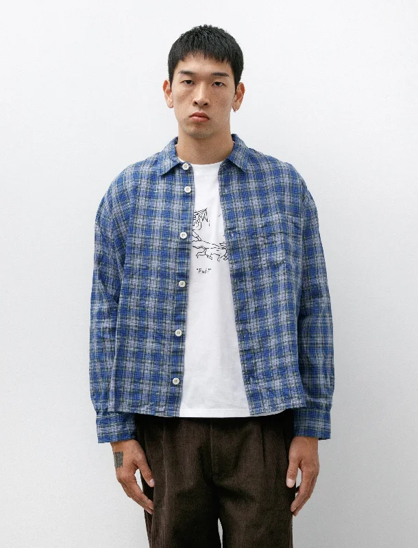 Relaxed Farmer Shirt Linen Blue Check