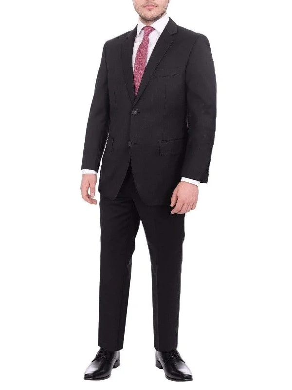 Giorgio Cosani Big & Tall Regular Fit Solid Black Two Button Wool Suit