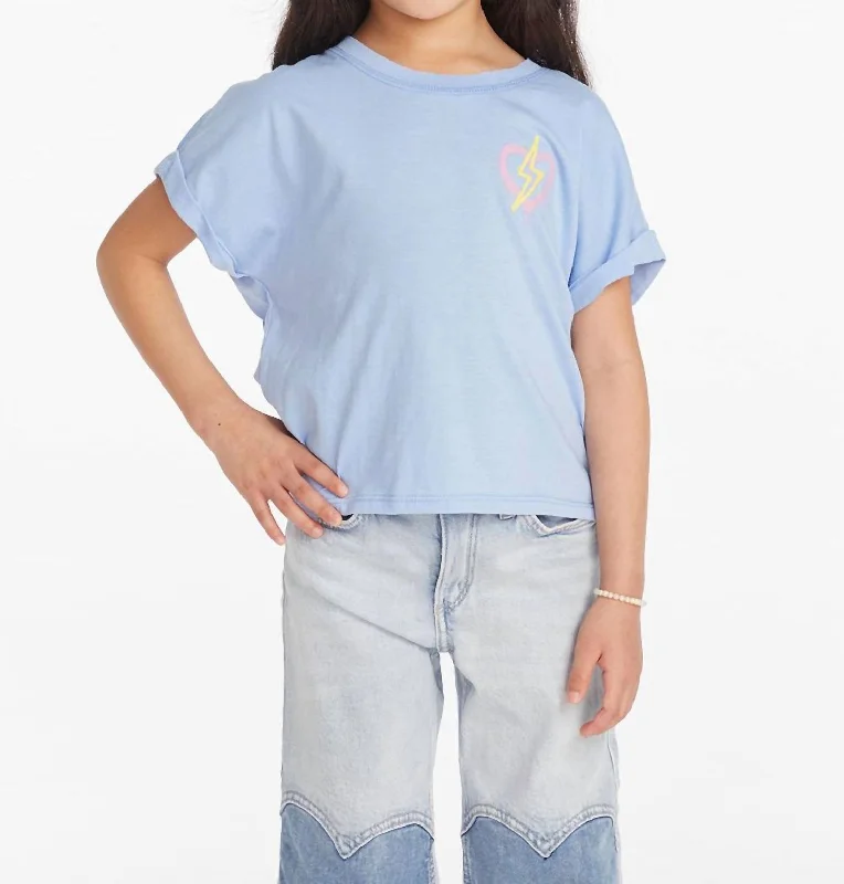 Girls Bolt Heart T-Shirt In Light Blue