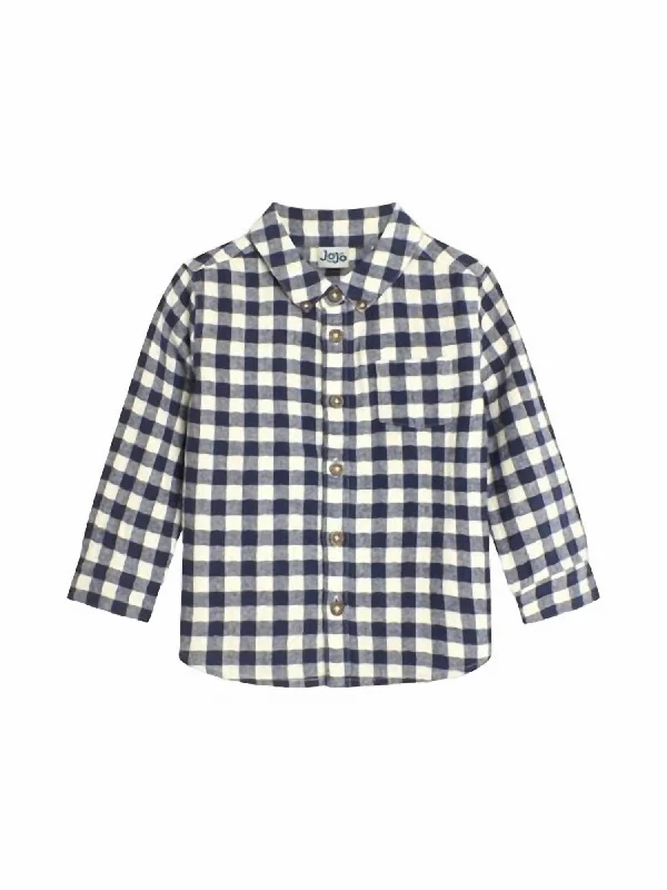 Girl's Gingham Shirt In Navy