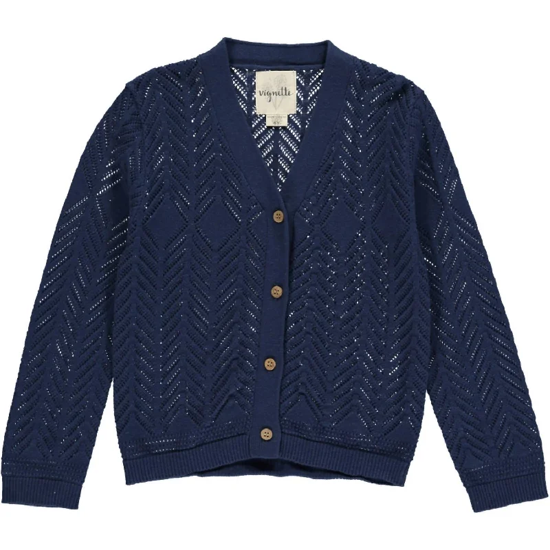 Girl's Kenzie Cardigan Sweater In Navy