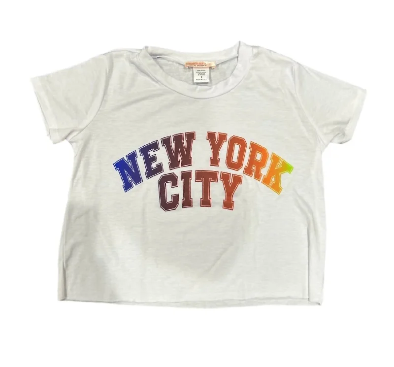 Girls New York City Print Jersey Short Sleeve Tee In White