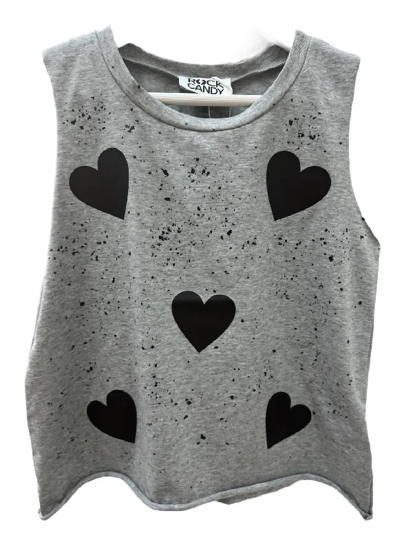 Girls Tweens Splatter Heart Cut Tank Top In Grey