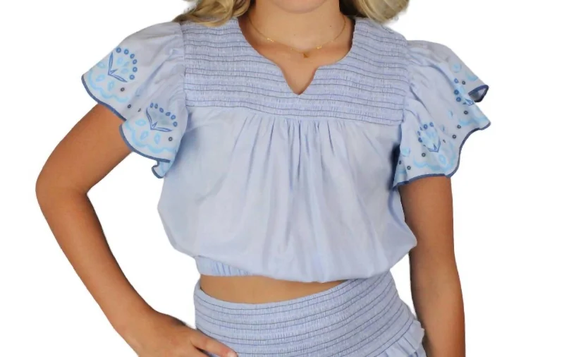 Girls Youth Embroidered Top In Blue