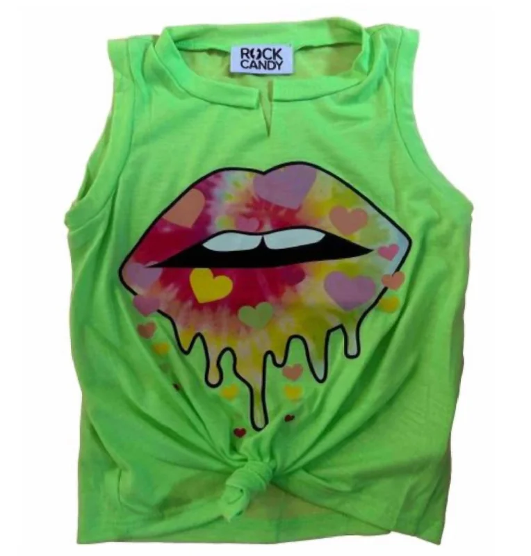 Girls Youth Heart Lips Knot Tank Top In Green