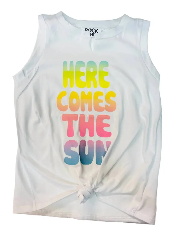 Girls Youth Here Comes The Sun Knot Tank Top In White