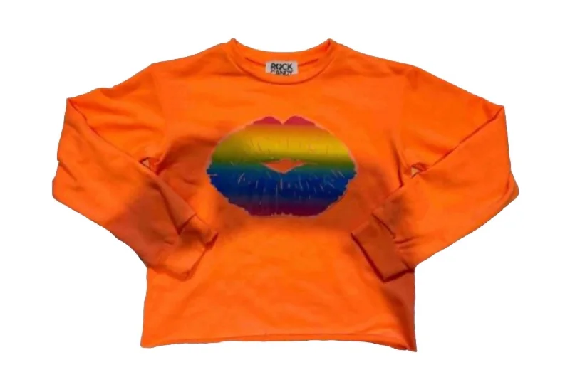 Girls Youth Lips Graphic Sweatshirt In Orange