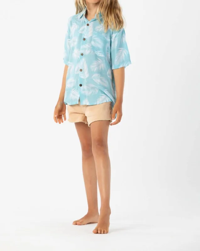 Kids Aloha Shirt In Palm Dusty Blue