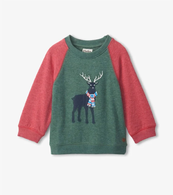 Kids' Holiday Stag Pullover Sweatshirt In Eden