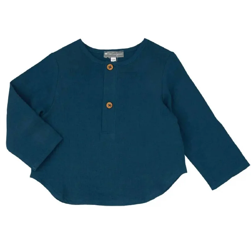 Kids' Muslin Long Sleeve Top In Dark Turquoise