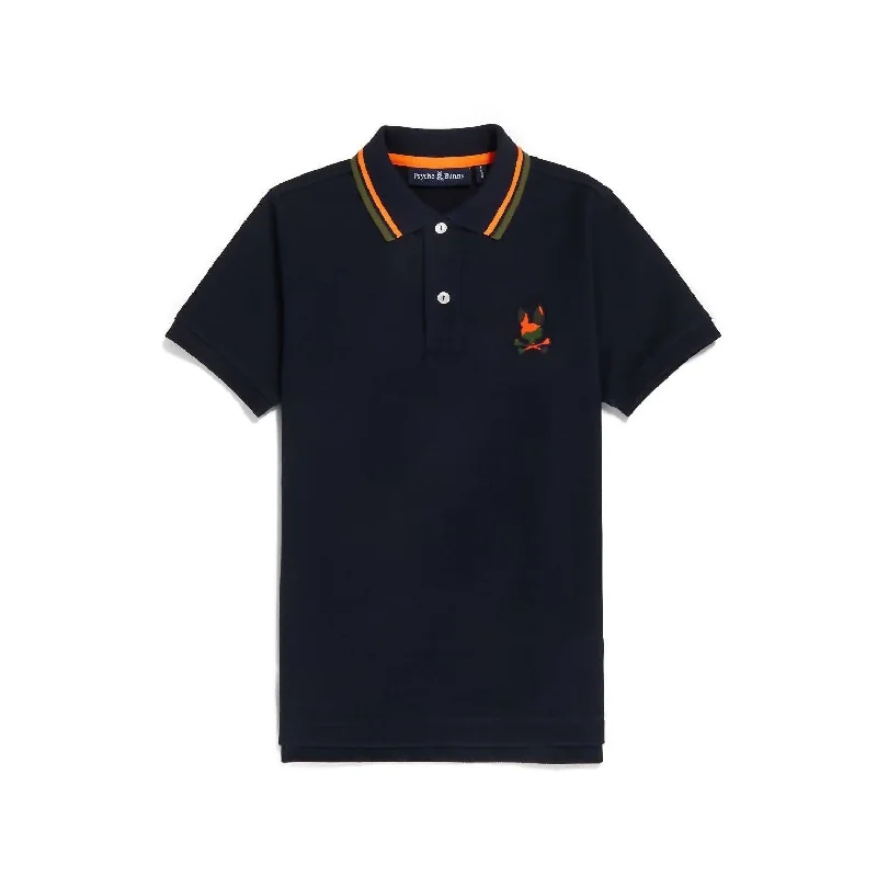 Kid's Plano Pique Polo Shirt In Blue