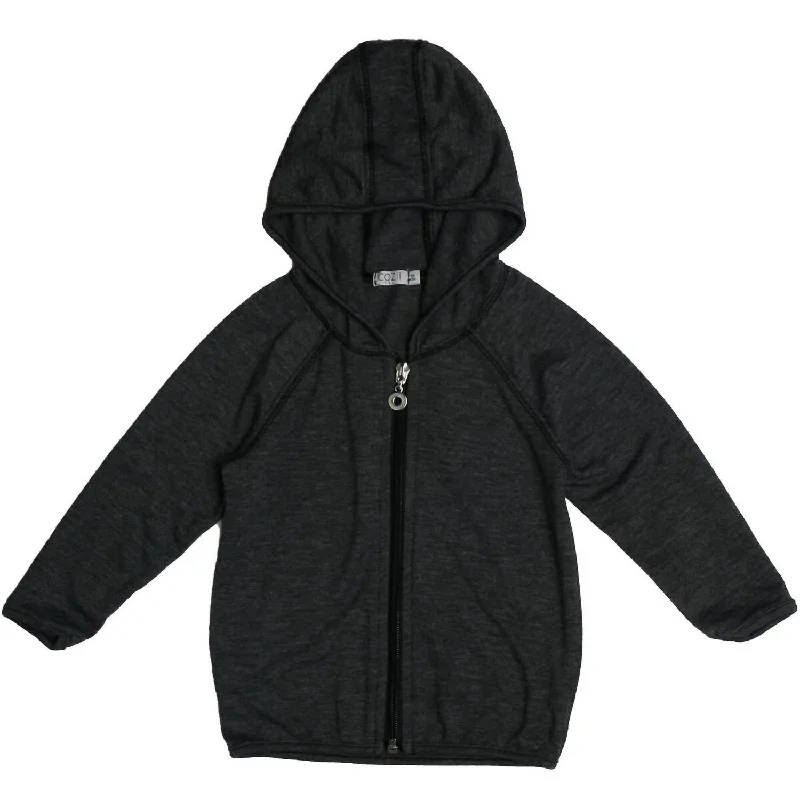 Long Sleeve Zip Hoodie With Binding Heather In Black