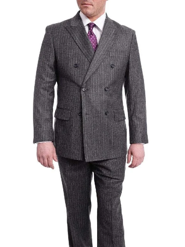 Men's Arthur Black Big & Tall Classic Fit Gray Striped Double Breasted Pleated Wool Suit