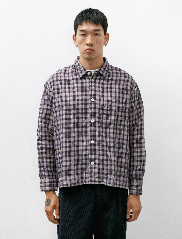 Relaxed Farmer Shirt Linen Grey Check