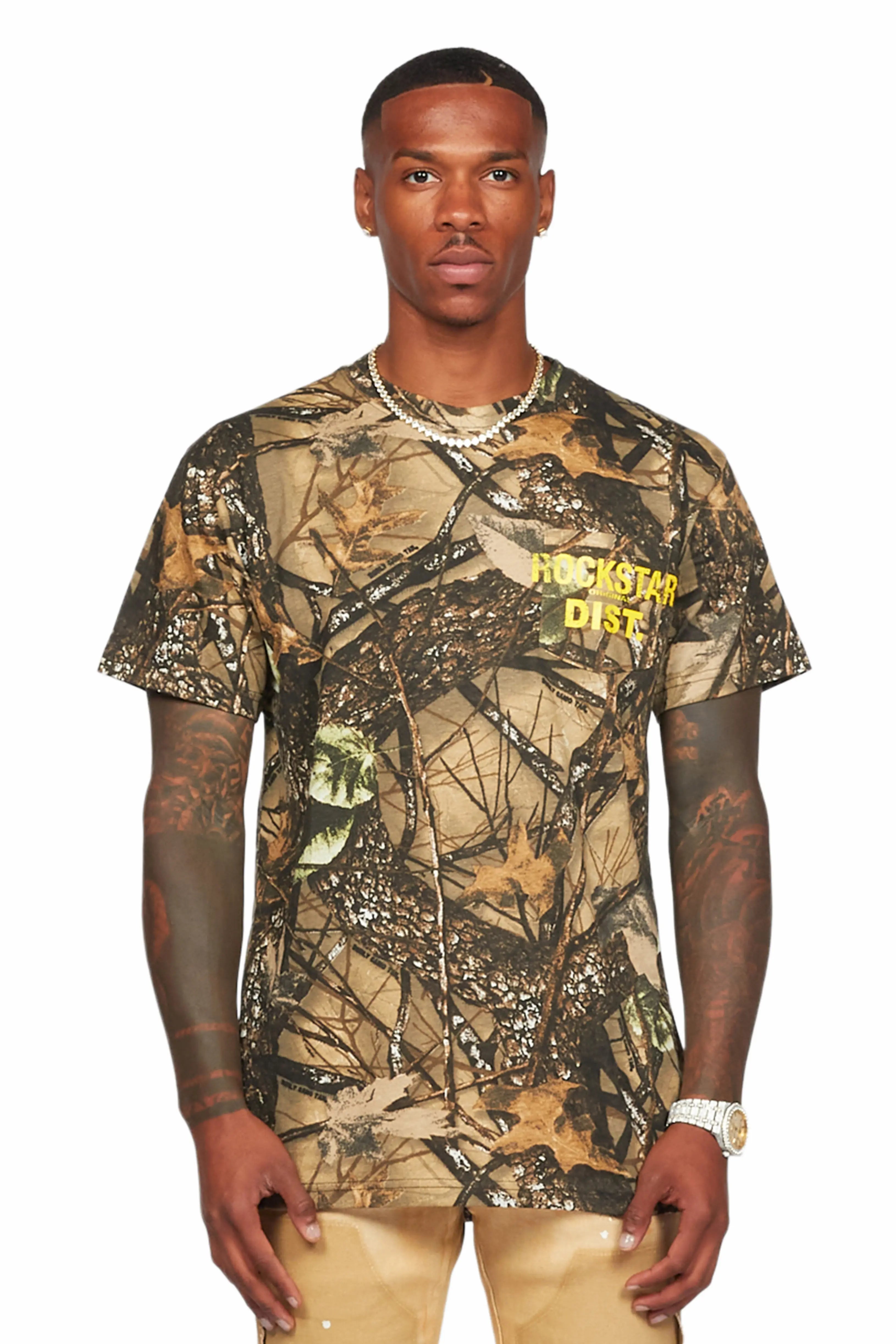 Acko Beige Tree Camo Graphic T-Shirt