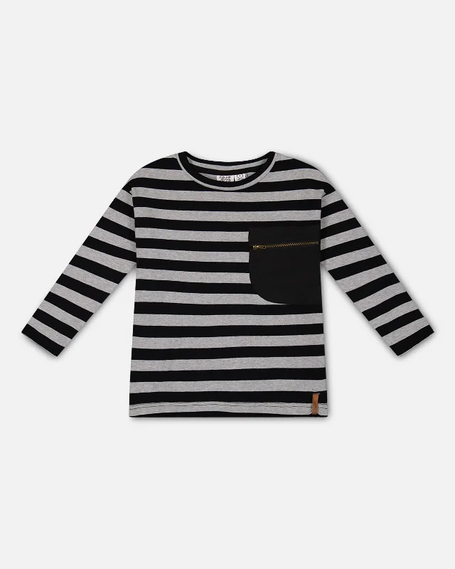 Striped Rib T-Shirt Black