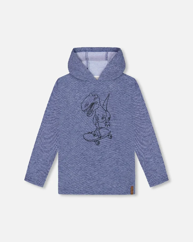 Super Soft Brushed Hooded T-Shirt With Print Blue