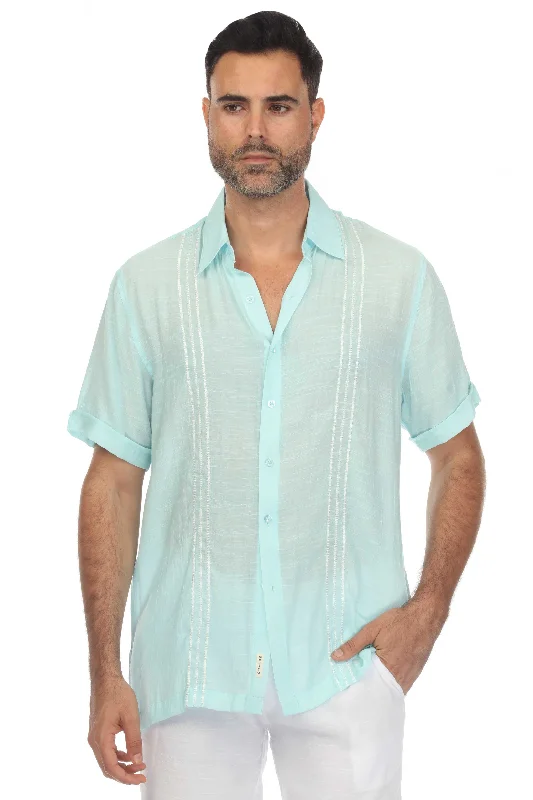 Soft Tees Men's Beach Button Down Shirt with Embroidered Contrast Trim Short Sleeve